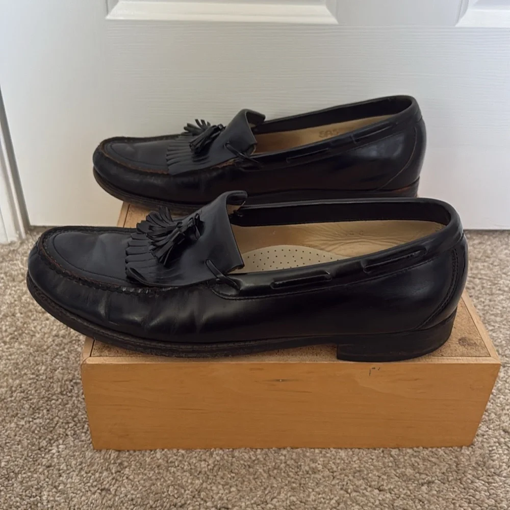 SAS Loafer Kiltie Tassel Slip On Shoes Men's Size 13 Slim Black Leather Comfort